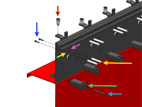 Install the docking pins and ooze shield as shown.