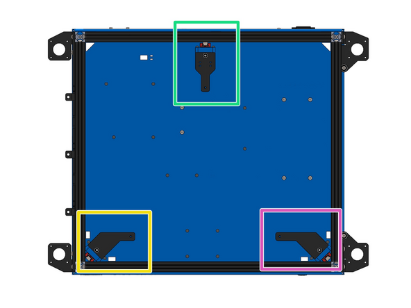Fix to the underneath of the carriages from the previous step the three Z-Brackets.