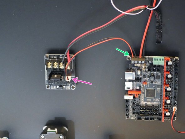 Connect the signal cable to the heated bed terminals on the control board.