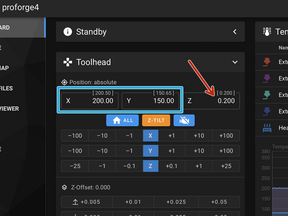 With the offset for the first print head saved from this step in the previous stage continue with finding the offsets for the remaining print heads.