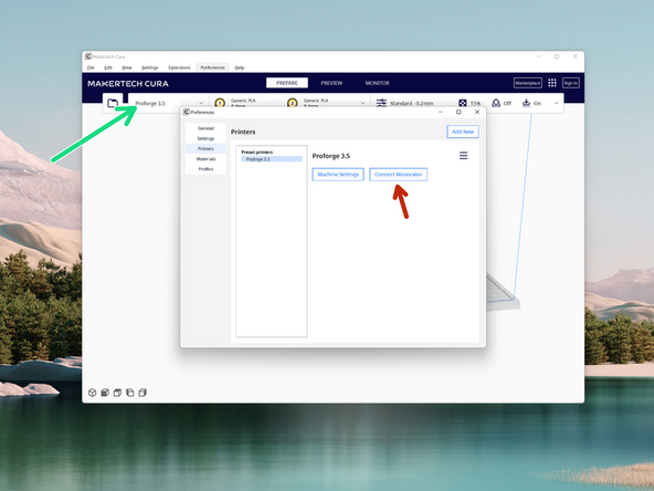 Click on the printer drop down. Go to Manage printers.
