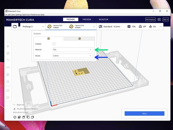 Select the material you are using, we recommend PLA or ABS for this first print.