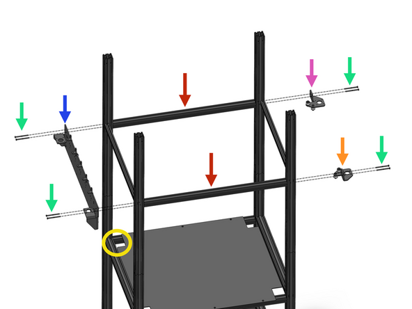 Fix the three brackets to the frame as shown.