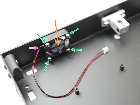 Install the electronics fan as shown: