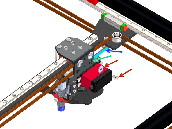 Take an end of one of the belts and feed it in through the slit on the back of the carriage bracket.