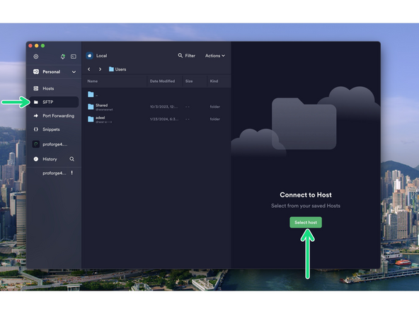 Go to the SFTP tab and press Select Host to open up the file browser for the Pi.