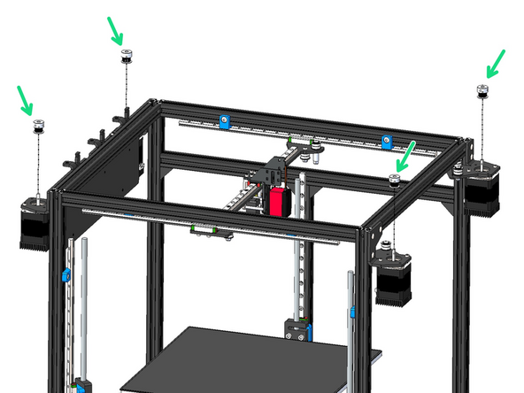 Drop pulleys onto each of the four motors.