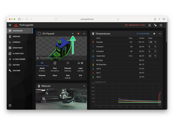 When starting a print on the ProForge 300 you will be prompted to check that all print heads are docked.