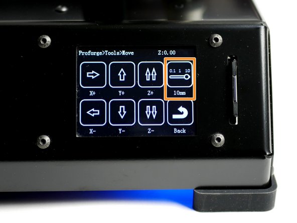 Press the toggle switch to set motion to 10mm.
