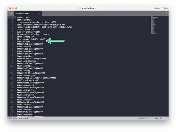 Open the armbianEnv.txt file to check the touch screen display is enabled via dsi.