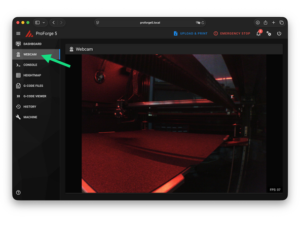 Go to the webcam tab to view the feed.