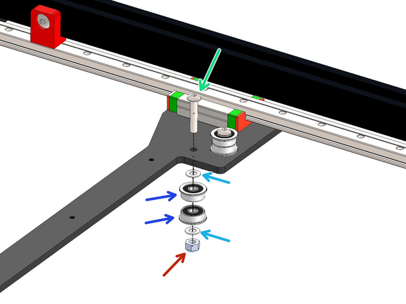 Build the second Idler stack as shown on the far side of the gantry bracket.