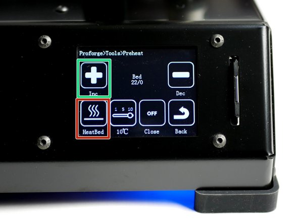 Press the extruder icon to toggle to the bed.