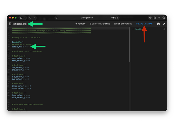 In the Variables.cfg file set the number of active print heads.