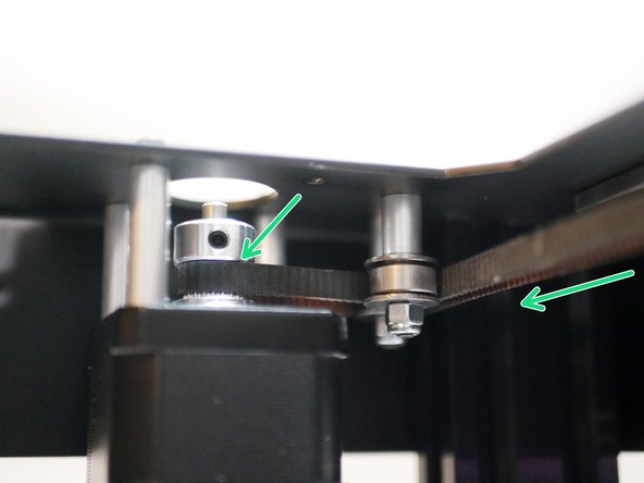 As before, wrap the belt around the motor pulley first and then around the two rear right idlers like shown.