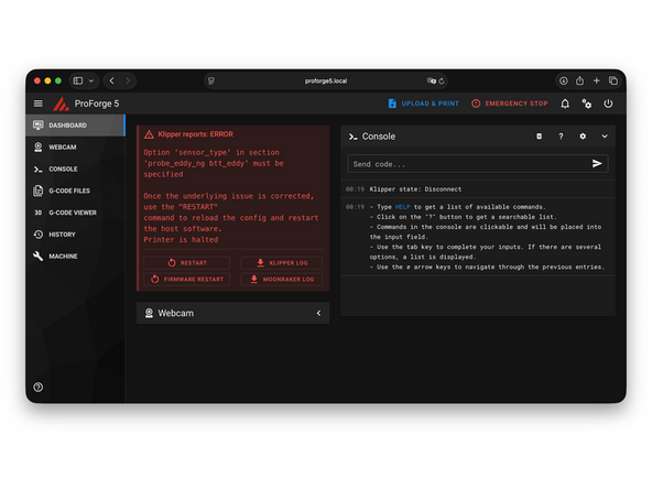 Mainsail is the browser interface for the Proforge 5.