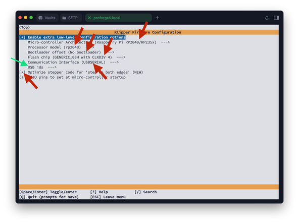 You should now see a config menu, use the arrow keys (up and down to scroll, left and right to enter and exit menus) on your keyboard to adjust the options. Match the options as shown here.