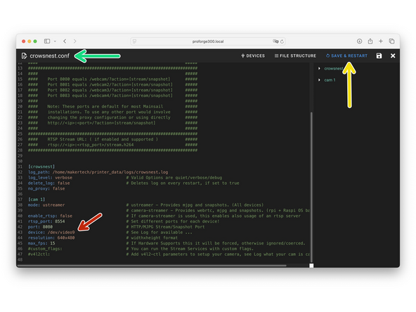 Set device ID to what you found in the Log file: /dev/video9   