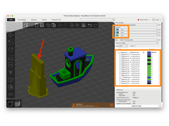 Load the model and assign a print head to each section.
