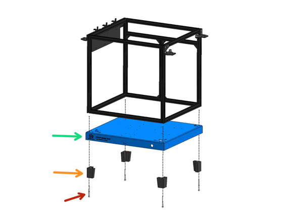 Mount the Base with the rubber feet to the bottom of the Frame Assembly.