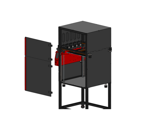 Mount both doors to the frame as shown.