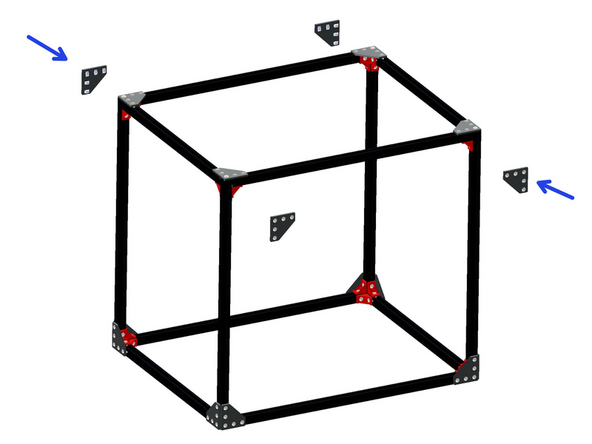 Fix the remaining four bracket assemblies to the top front and rear sides of the frame as shown.