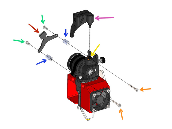 The ADXL board is installed on the first print head - the one nearest the front of the printer. NOTE: The bolts holding the extruder together will need to be removed, do so carefully to prevent the extruder assembly from falling apart.