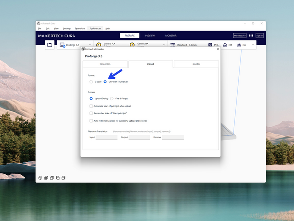 Under the Connection tab, set the Address (URL) field to: http://mainsail.local