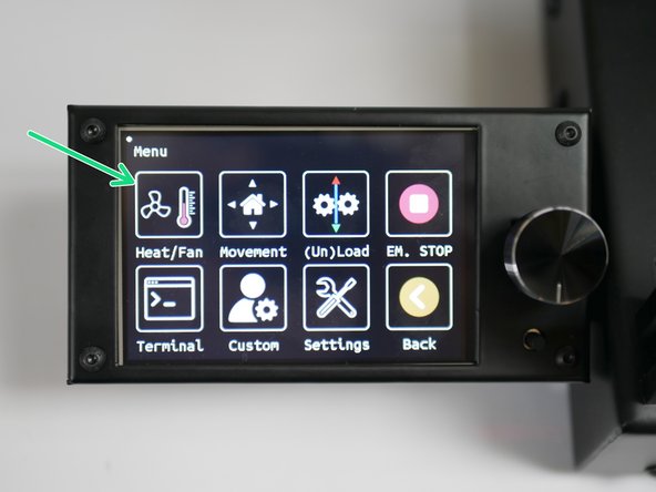 In the menu screen, go to Heat/Fan