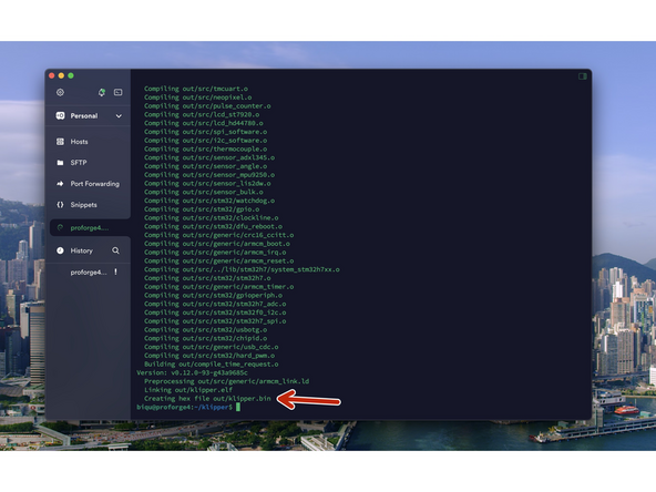 At the end of the process, you should have a klipper.bin file as shown.