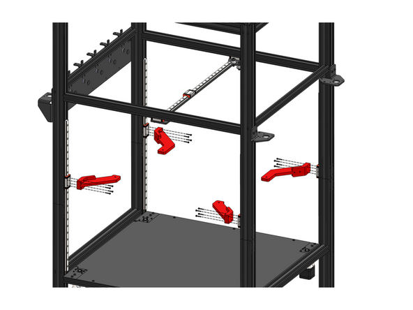 Fix to the rails the Z-carriages with 4 M3x16mm bolts.
