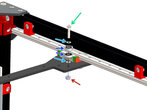 Build the Idler stack as shown on the far side of the gantry bracket.