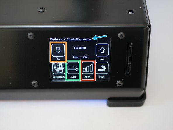 With the Hotend up to temp and the filament loaded, go to Tools -> Extrusion.