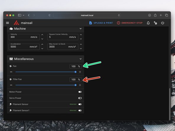 Set the part cooling fan to 100%.