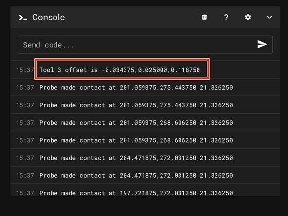 Offset values are presented in the Mainsail console.