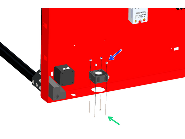 Mount the 40mm fan as shown - orientate the cable so it points to the top of the base.