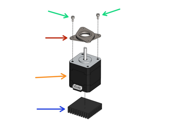 Fix onto the four LDO motors the vibration dampeners and heatsinks.