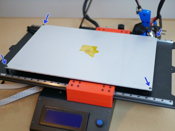 The heated bed needs to be raised 5mm before it can be installed. To do this we replace the 10mm stand-offs with 15mm ones.