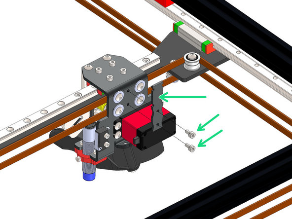 Install the cable relief bracket to the carriage with two M3 x 6mm Bolts.