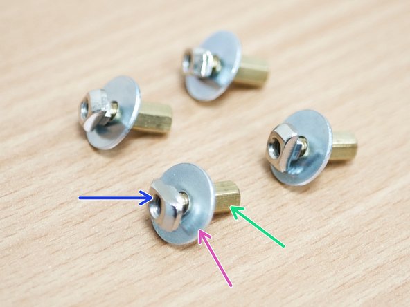 Use the brass stand offs from the old assembly and create four of these assemblies as shown