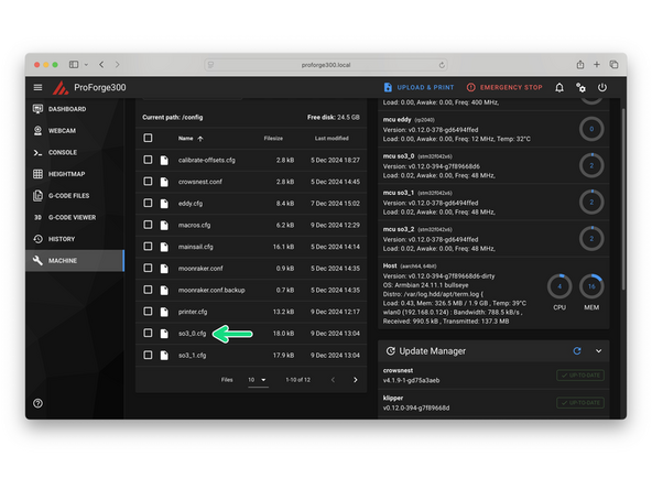 If you have only the standard SO3 extruders installed you can skip this step.