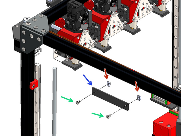 Fix the two door latch brackets onto the front of the frame as shown. Install them onto the centre of the frame.
