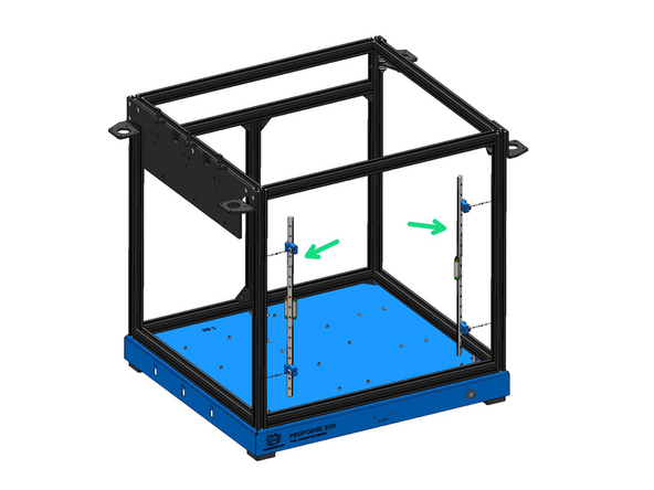 Mount the rail assemblies onto the inside of the frame as shown.