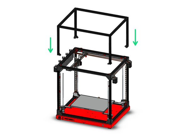 Secure the roof frame to the top of the printer via the corner brackets.