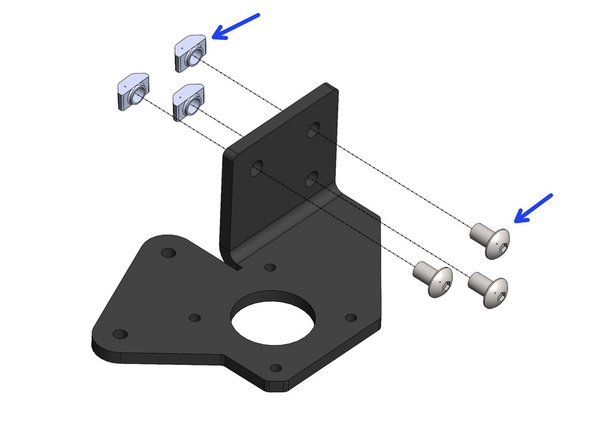 Prepare the Rear Motor Bracket with M5x8mm Button bolts and T-nuts
