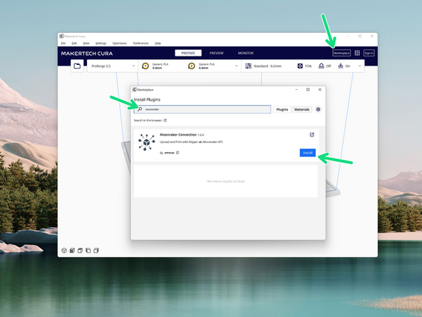 In order to upload print files directly to your printer you will need to download and install the Moonraker Connection plug-in.