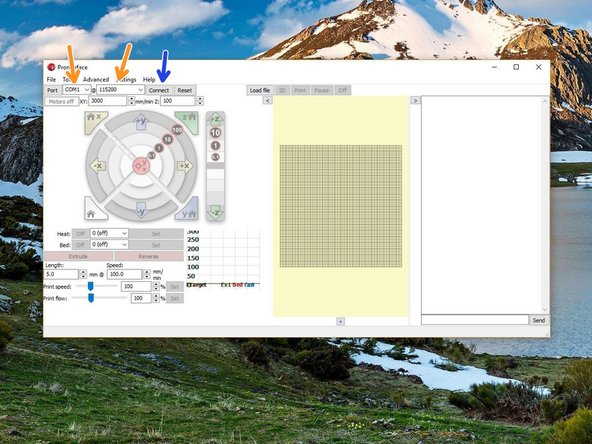 Select your COM port, and set the baudrate to 250000.