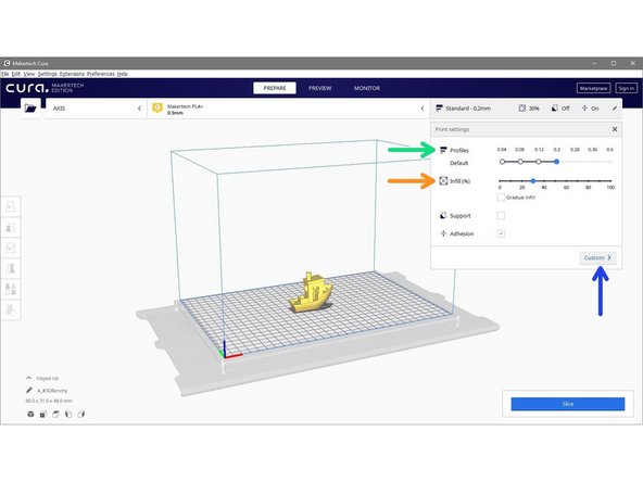 Leave setting as their defaults for the first print.