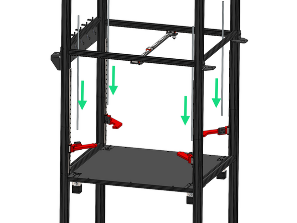 Thread the four lead screws through the nuts and down into the couplings.