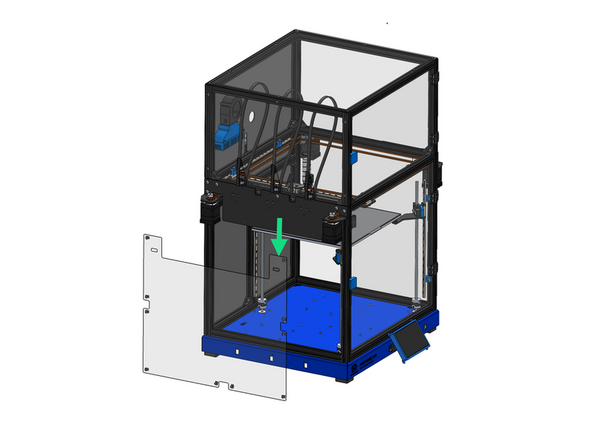 The longer tab goes to the front.